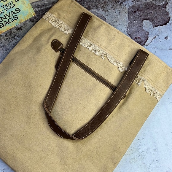 Clea Ray US Mail Owl Graphic Repurposed Canvas Tote Book Bag Leather Straps - Picture 10 of 11